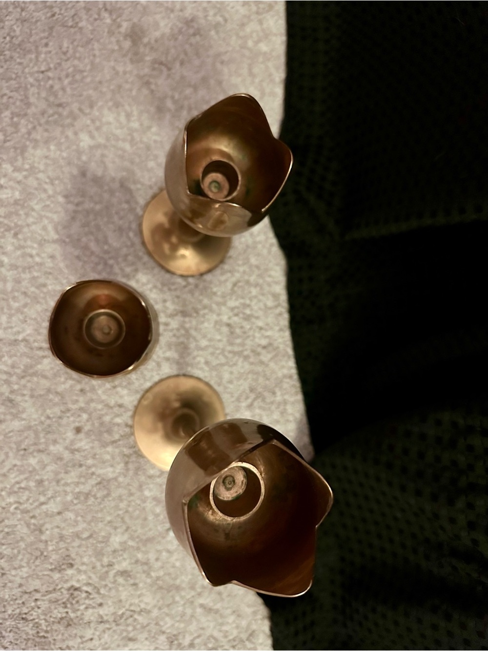 Set of 3 Brass Tulip Candlestick Holders - Gold Tone - Picture 2 of 2